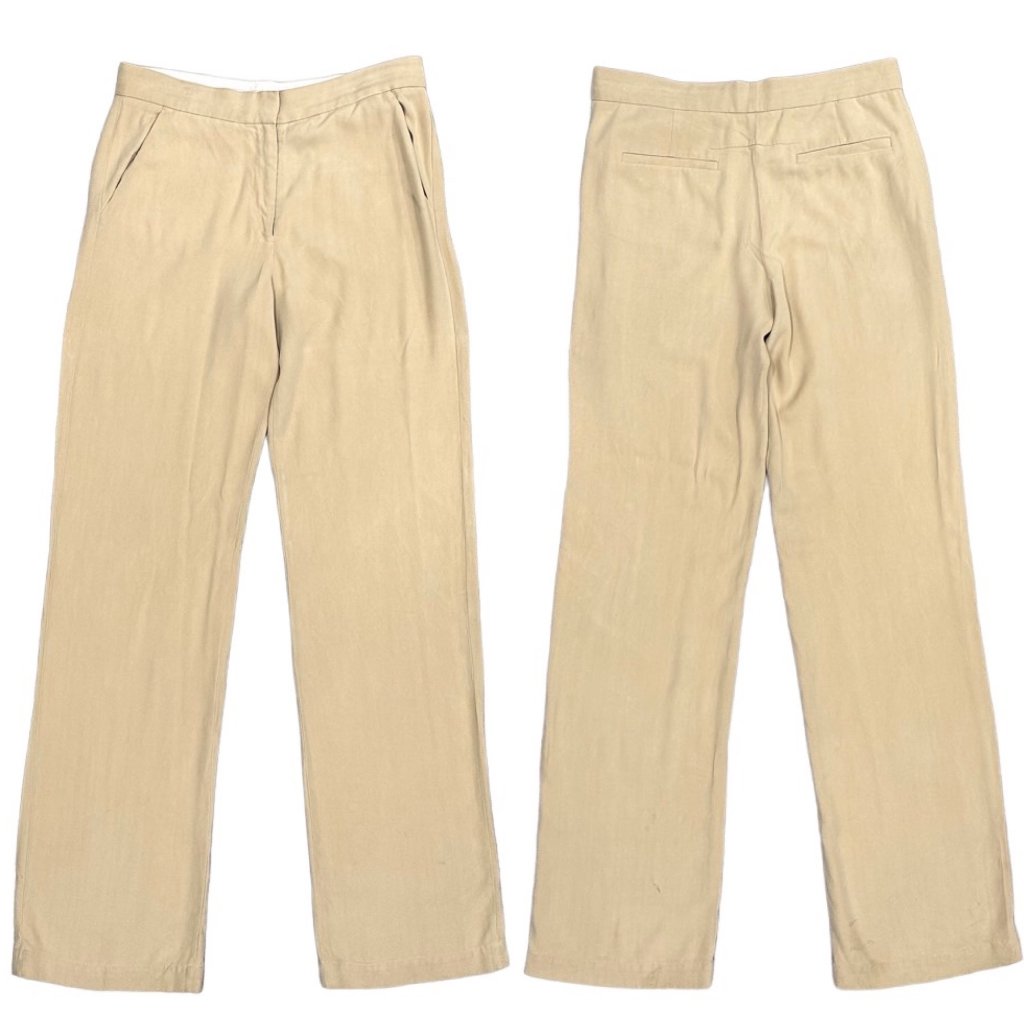 Joseph Silk High-Rise Straight Leg Trouser Pants In Tan Women’s Size 4